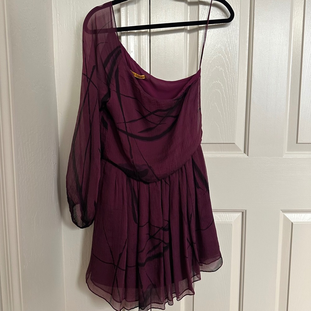Alice + Olivia Purple Abstract One-Shoulder‎ Silk Chiffon Mini Dress - XS